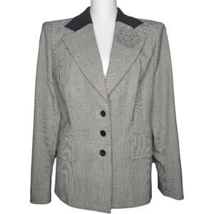 Escada Brown Wool‎ Blend Houndstooth and Velvet Blazer Size EU 42
